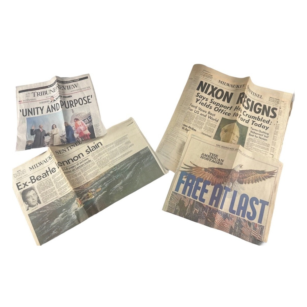 Vintage Newspaper Lot; Obama Inaguartion Nixon Resigns, John Lennon Slain